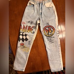 Vintage Dakota Blue Skater Graffiti Print Denim Jeans